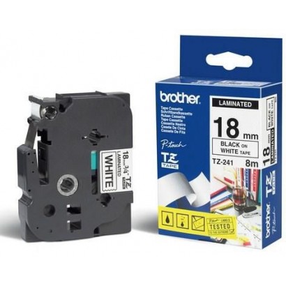 TZ241 TZ241 Brother Black on White Gloss Laminated Tape, 18mm Black