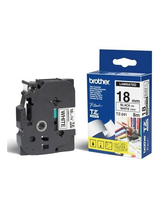 TZ241 TZ241 Brother Black on White Gloss Laminated Tape, 18mm Black