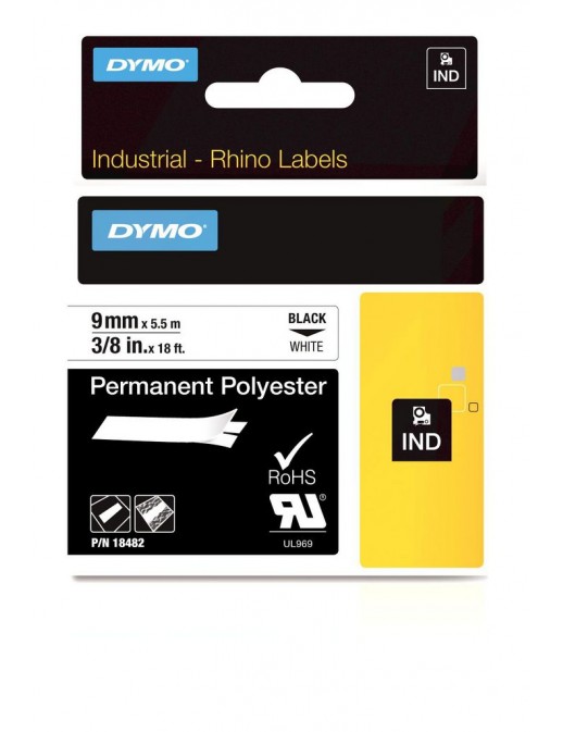 18482 DYMO IND Permanent Polyester, 9mm x 5.5m 18482 DYMO