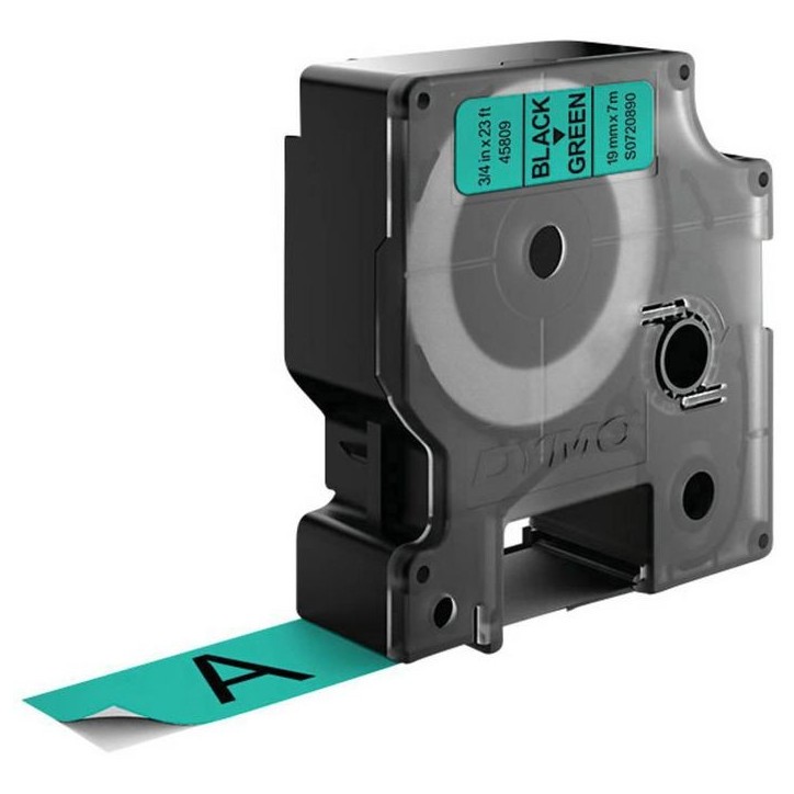 S0720890 DYMO D1 - Standard Labels - Black on Green - 19mm x 7m 45809 DYMO