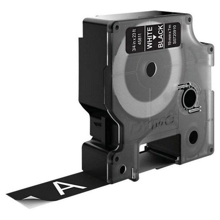 S0720910 DYMO D1 - Standard Labels - White on Black - 19mm x 7m 45811 DYMO