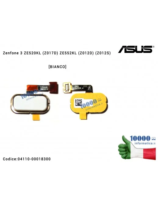 04110-00018300 Sensore Impronta Digitale Finger Print Sensor ASUS ZenFone 3 ZE520KL (Z017D) ZE552KL (Z012D) (Z012S) [BIANCO]