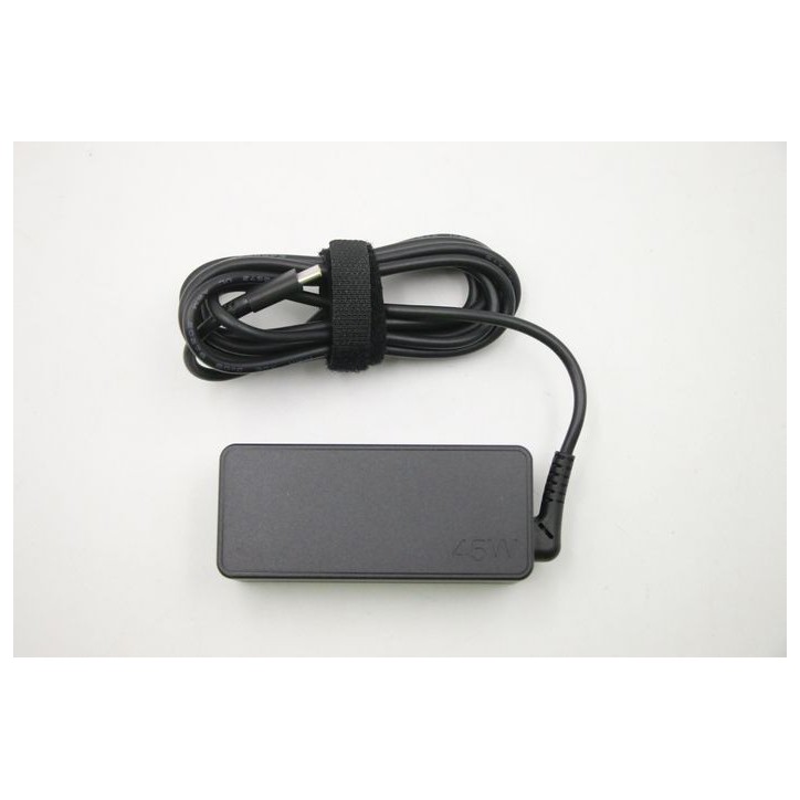 02DL122 Lenovo 45W power adapter with 3-prong design, compatible with Lenovo devices, supports multiple voltage levels (20V, 15V