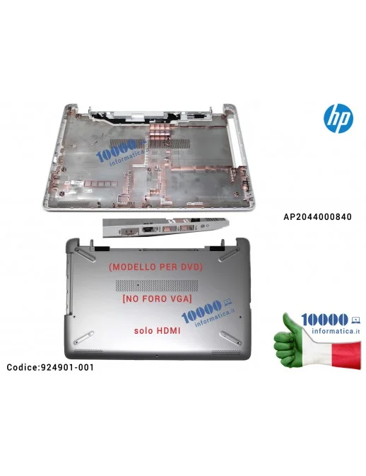 Bottom Case Scocca Inferiore [Pike Silver] HP Pavillion 15-BS 15-BW 250 G6 255 G6 256 G6 258 G6 TPN-C129 TPN-C130 (ARGENTO) AP2044000840 (MODELLO PER DVD) [NO FORO VGA]