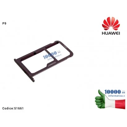 51661AXP Carrello SIM Tray microSD HUAWEI Ascend P9 (VNS-L31) [NERO]