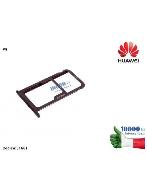 51661AXP Carrello SIM Tray microSD HUAWEI Ascend P9 (VNS-L31) [NERO]
