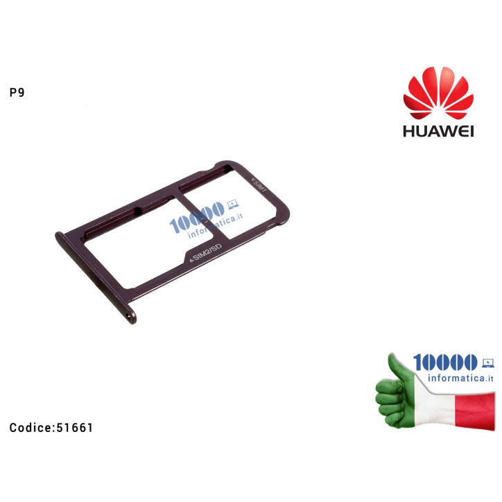 Carrello SIM Tray microSD HUAWEI Ascend P9 (VNS-L31) [NERO]