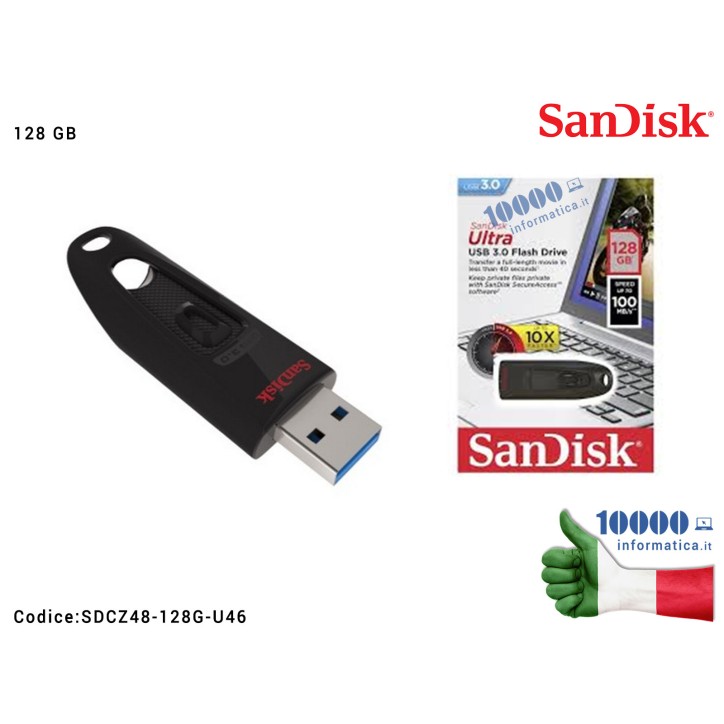 Chiavetta USB Pen Drive SANDISK Cruzer Ultra USB 3.0 [128 GB] SDCZ48-128G-U46