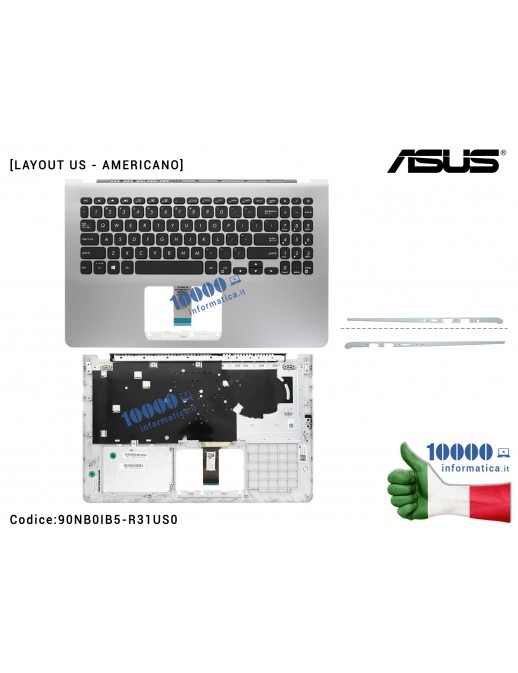 Tastiera US + Top Case Palmrest ASUS X530 S530 [Star Grey] VivoBook S15 X530U X530UN S530U S530UN X530F X530FN X530UF S530F S530FN S530UF [LAYOUT AMERICANO] 90NB0IB5-R31US0