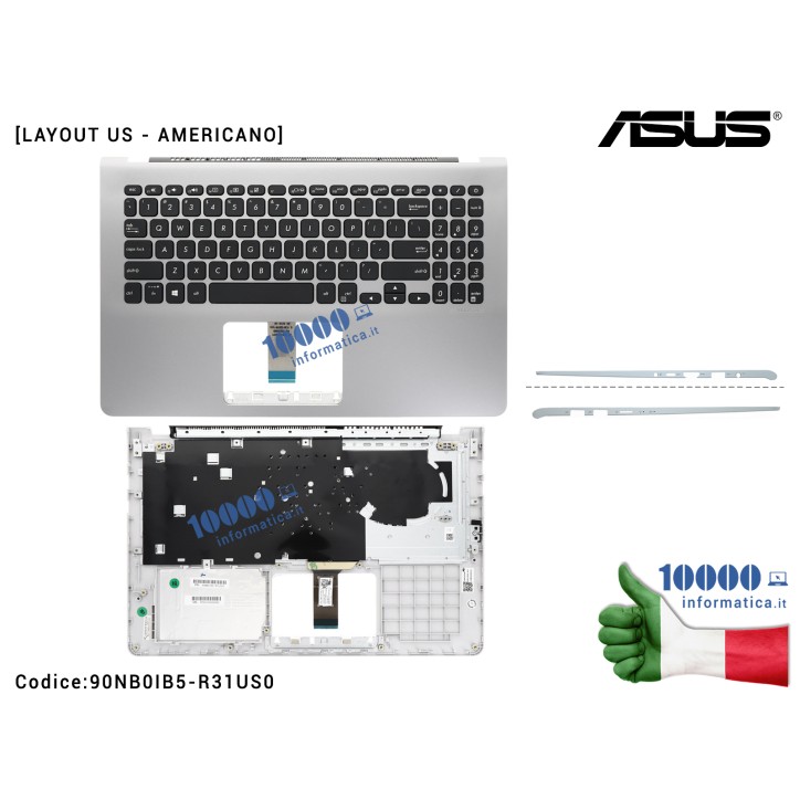 Tastiera US + Top Case Palmrest ASUS X530 S530 [Star Grey] VivoBook S15 X530U X530UN S530U S530UN X530F X530FN X530UF S530F S530