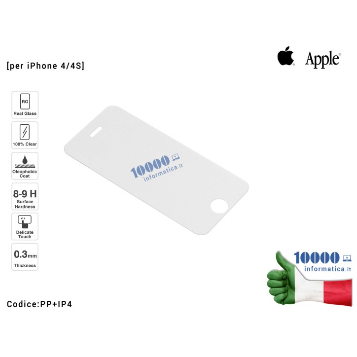 Pellicola in Vetro Temperato 9H 0,33mm per APPLE iPhone 4/4S