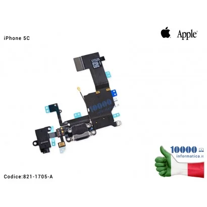 821-1705-A Connettore di Ricarica Lightning APPLE iPhone 5C [NERO] (A1456) (A1507) (A1516) (A1529) (A1532) Dock Cuffie Microf...