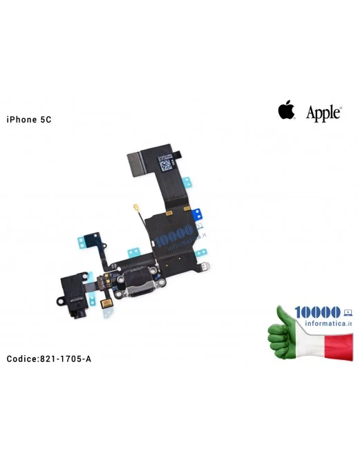 821-1705-A Connettore di Ricarica Lightning APPLE iPhone 5C [NERO] (A1456) (A1507) (A1516) (A1529) (A1532) Dock Cuffie Microf...