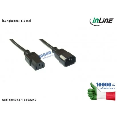 Cavo Prolunga di Alimentazione C13 InLine (VDE) Corda Alimentatore Desktop UPS Presa VDE Spina VDE CEE IEC-320-C13 IEC320C13 [1,5 mt] (NERO)