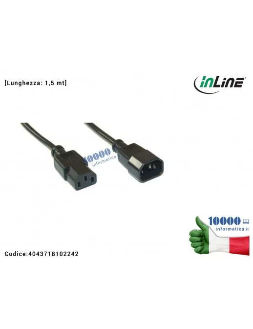 4043718102242 Cavo Prolunga di Alimentazione C13 InLine (VDE) Corda Alimentatore Desktop UPS Presa VDE Spina VDE CEE IEC-320-...