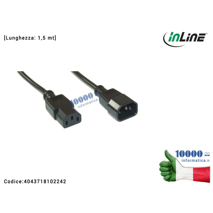Cavo Prolunga di Alimentazione C13 InLine (VDE) Corda Alimentatore Desktop UPS Presa VDE Spina VDE CEE IEC-320-C13 IEC320C13 [1,
