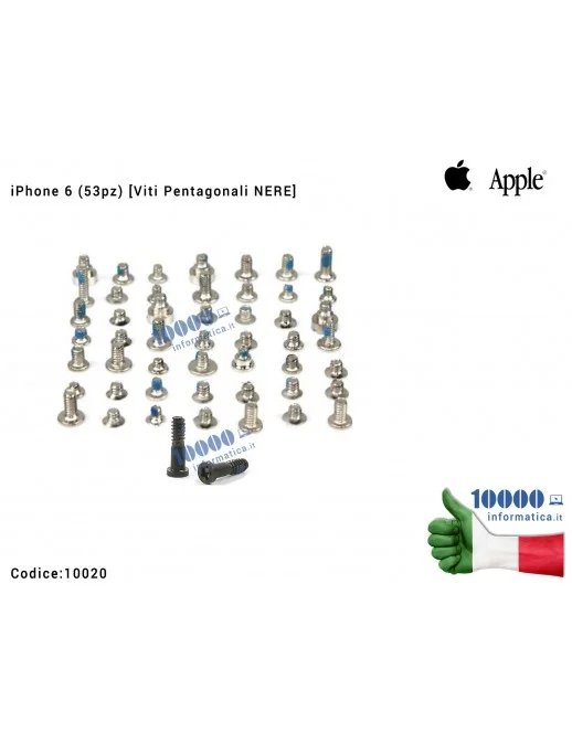 10020 Kit 53 Viti [Pentagonali NERE] APPLE iPhone 6 6G (A1549) (A1586) (A1589) Set Screw Pentalobe Black