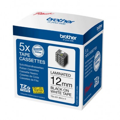 TZE231M5 TZE231M5 Brother 5 pack of genuine Brother Labelling Tape Cassettes – Black on White, 12mm wide D01CED001 Brother