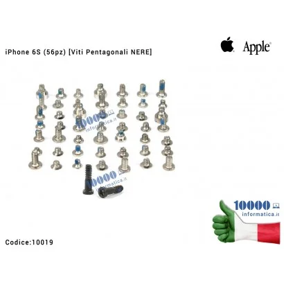 10019 Kit 56 Viti [Pentagonali NERE] APPLE iPhone 6S (A1633) (A1688) (A1700) Set Screw Pentalobe Black