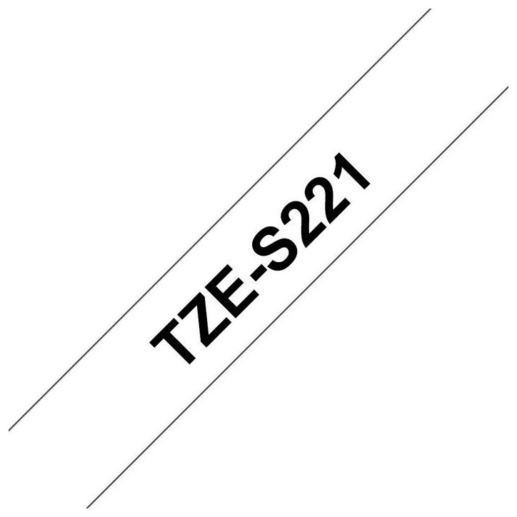 TZE-S221 Brother Black on White Tape w/ Extra Strength Adhesive, 9mm, 8m TZ