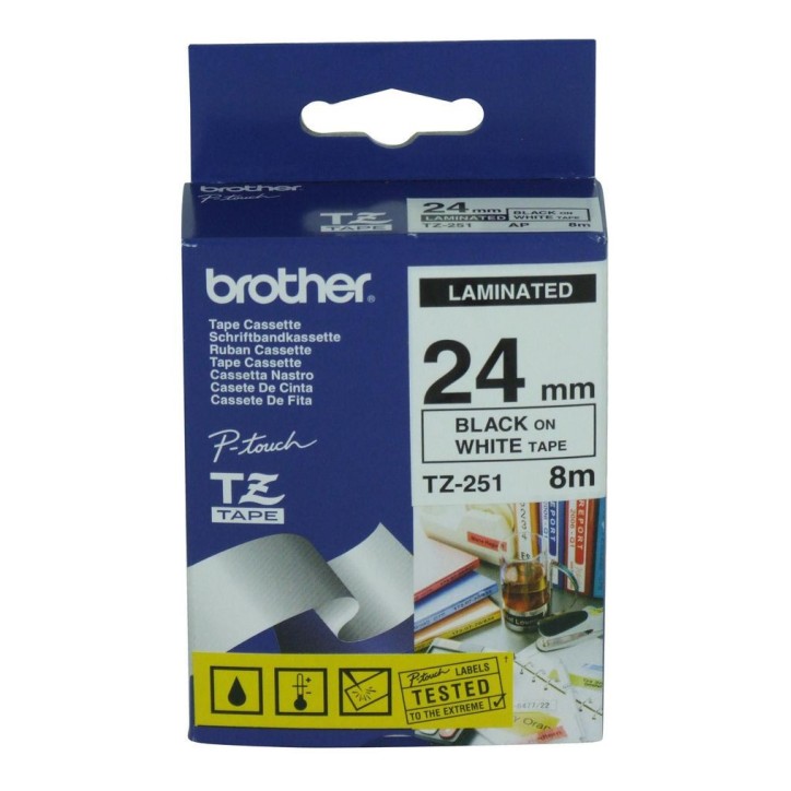 TZ-251 Brother Black on White Gloss Laminated Tape, 24mm BROTZE631 Black