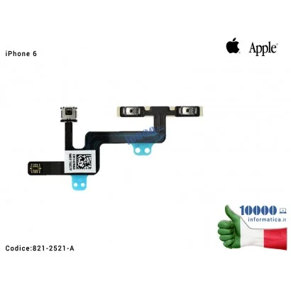 821-2521-A Pulsante Volume SU/GIU Silenzioso Muto APPLE iPhone 6 6G (A1549) (A1586) (A1589) Cavo Flex Button Volume Up/Down M...