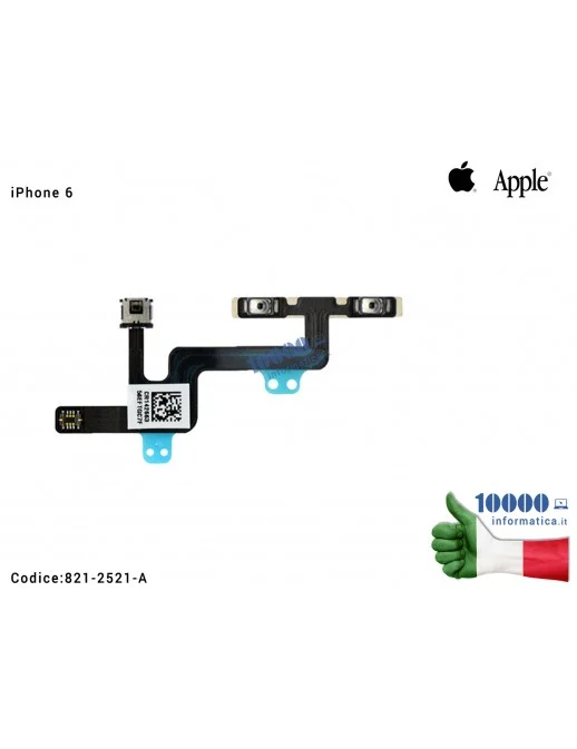 821-2521-A Pulsante Volume SU/GIU Silenzioso Muto APPLE iPhone 6 6G (A1549) (A1586) (A1589) Cavo Flex Button Volume Up/Down M...