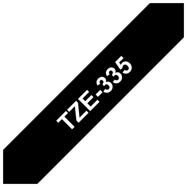 TZE335 Brother 8 m, 12 mm, TZe, White on Black TZE211 Brother