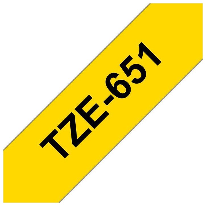 TZE651 Brother 24 mm, Black on Yellow, Laminated Yellow