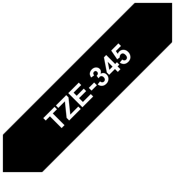 TZE345 Brother Laminated labelling tape TZe-345, White On Black Labelling Tape – 18mm wide X 8m 647544 Yes