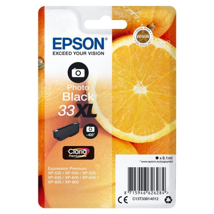 C13T33614022 Epson Singlepack Photo Black 33XL Claria Premium Ink 1