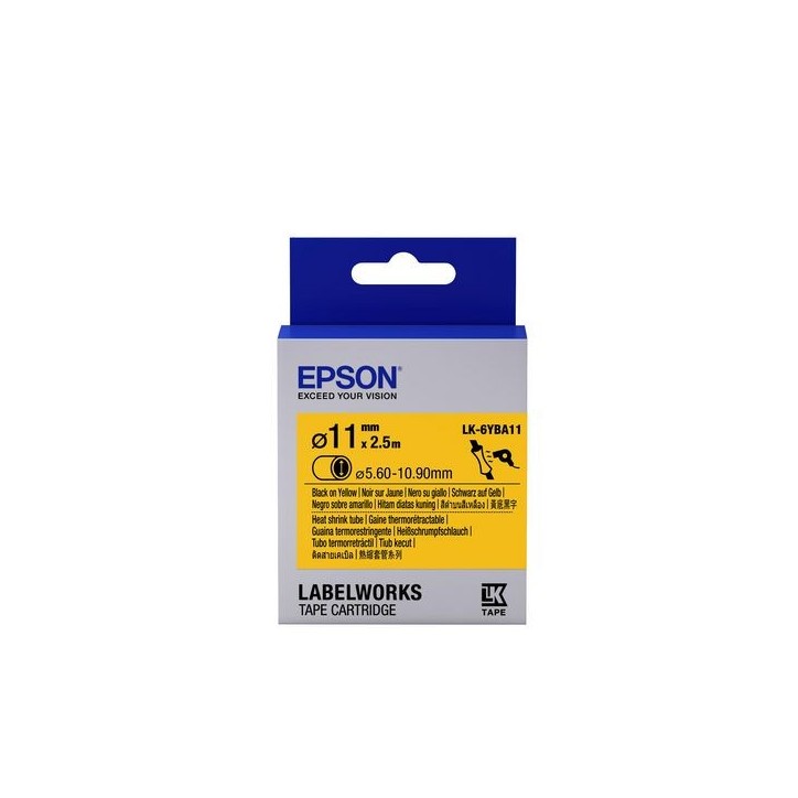 C53S656904 Epson Label Cartridge Heat Shrink Tube (HST) LK-6YBA11 Black/Yellow D11mm (2.5m) 1548351 LabelWorks LW-1000P/LabelWor