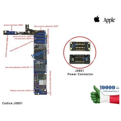 J0801 Connettore FPC Accensione ON/OFF J0801 [12 PIN] APPLE iPhone 6 6G (A1549) (A1586) (A1589) Cavo Flex Button Power