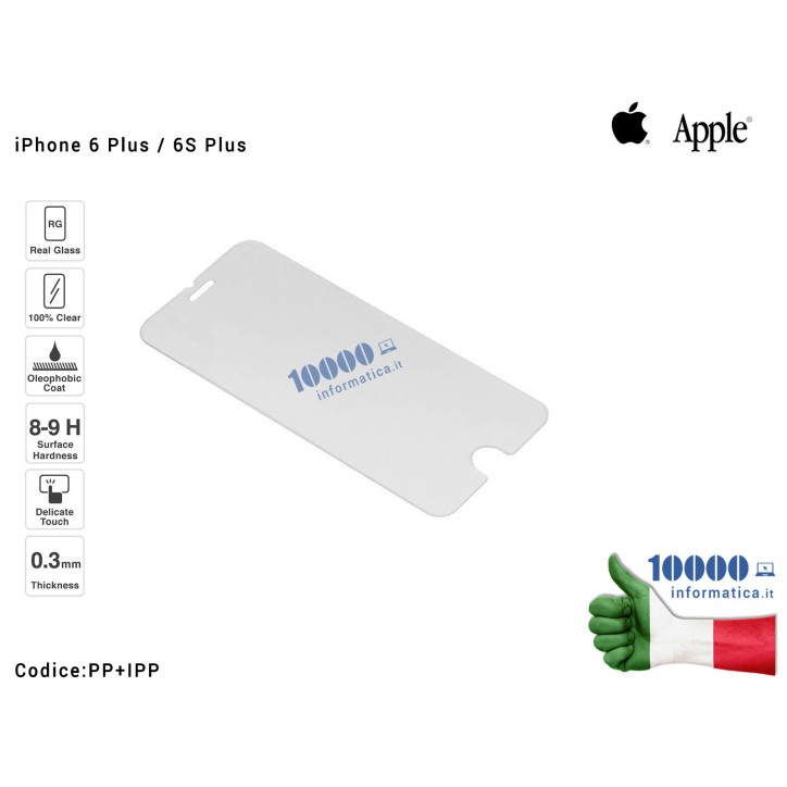 Pellicola in Vetro Temperato 9H 0,33mm per APPLE iPhone 6+/6S+ Plus