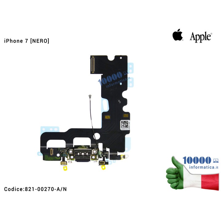 Connettore di Ricarica Lightning APPLE iPhone 7 7G [NERO] (A1660) (A1778) (A1779) 821-00270-A Dock Cuffie Microfono Antenna Cavo