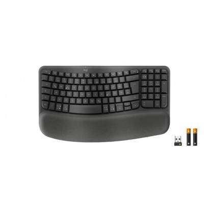 920-012327 920-012327 Logitech Wave Keys wireless ergonomic keyboard with a cushioned palm rest ALKALINE - Alkaline Batteries...