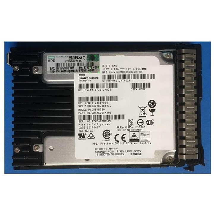 872511-001 Hewlett Packard Enterprise SSD 3.2TB 12G SFF SAS MU SC 99107473 43201830