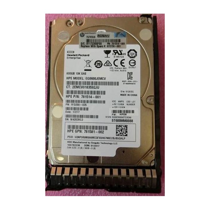 872736-001-RFB Hewlett Packard Enterprise 600GB SAS hard drive, Refurbished Server/workstation