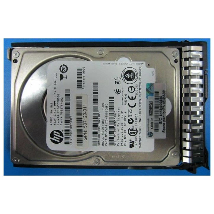 653956-001 Hewlett Packard Enterprise 450GB hot-plug dual-port SAS hard drive - 10,000 RPM, 6Gb/sec transfer rate, 2.5-inch smal