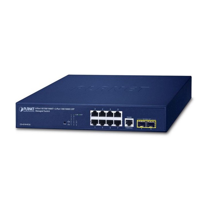 GS-4210-8T2S Planet 8-Port 10/100/1000T 2-Port 100/1000X SFP Managed Switch 835265 FCC Part 15 Class A, CE