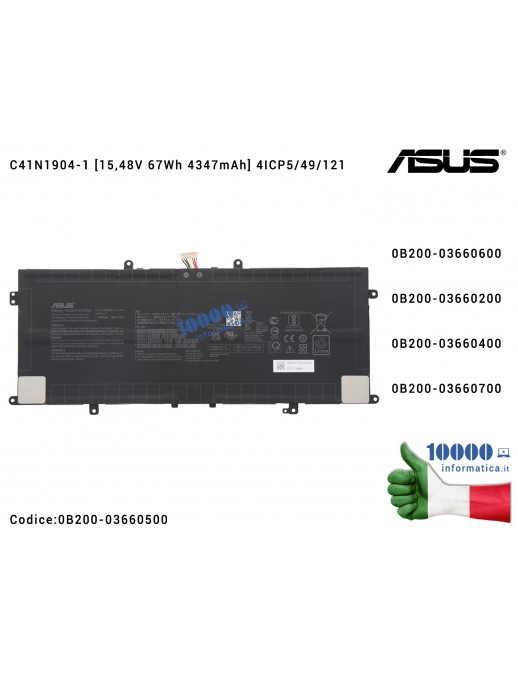Batteria C41N1904-1 Originale ASUS ZenBook 14 UX393E UX393EA UX425IA UX325UA UX325SA UX425UA [15,48V 67Wh 4347mAh] 0B200-03660500 0B200-03660600 0B200-03660200 0B200-03660400 0B200-03660700 4248C1 4S1P