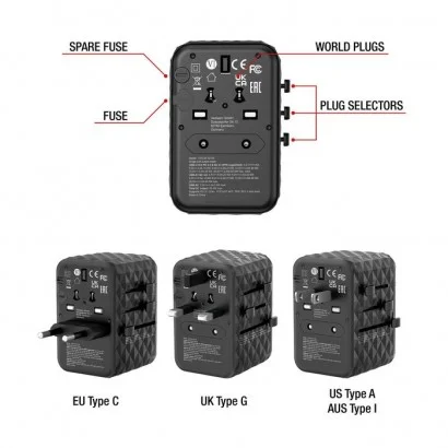 32120 32120 Verbatim UTA-05 65W GaN III - Adattatore da viaggio universale UTA‑05 65 W, con 2 porte USB‑A e 2 porte USB-C, ca...