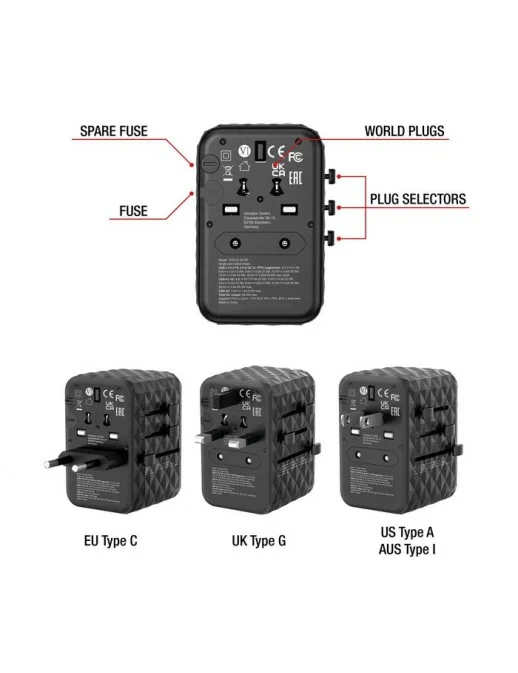 32120 Verbatim UTA-05 65W GaN III - Adattatore da viaggio universale UTA‑05 65 W, con 2 porte USB‑A e 2 porte USB-C, caricatore