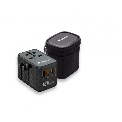32120 32120 Verbatim UTA-05 65W GaN III - Adattatore da viaggio universale UTA‑05 65 W, con 2 porte USB‑A e 2 porte USB-C, ca...