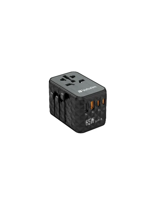 32120 32120 Verbatim UTA-05 65W GaN III - Adattatore da viaggio universale UTA‑05 65 W, con 2 porte USB‑A e 2 porte USB-C, ca...