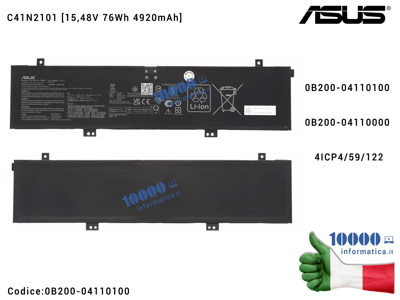 0B200-04110100 Batteria C41N2101 ASUS ROG Zephyrus G14 GA402RK GA402RR GA402RJ GA402RK FX517ZC GA402RJ FX517ZM GA402RK FX517Z...