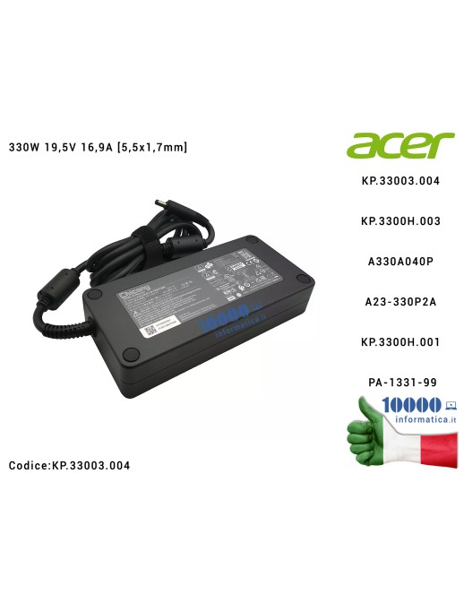 KP.33003.004 Alimentatore ACER 330W 19,5V 16,9A [5,5x1,7mm] Nitro 16 (AN16-41) 17 (AN17-41) Predator PHN16-71 Triton PTX17-71...