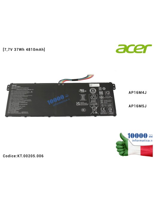 Batteria AP16M4J AP16M5J ACER Aspire 3 A315 A315-31 A315-42 A315-51 A317-51 A114-31 [7,7V 37Wh 4810mAh] KT.00205.006 KT00205006