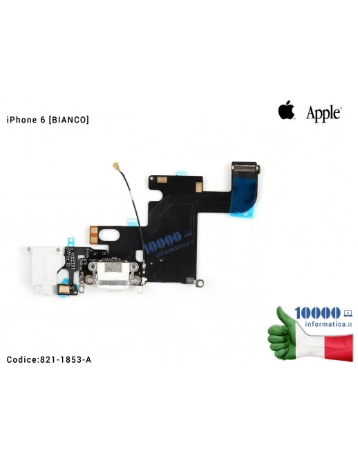 821-1853-A/B Connettore di Ricarica Lightning APPLE iPhone 6 6G [BIANCO] 821-1853-A 821-1853-B Dock Cuffie Microfono Antenna ...