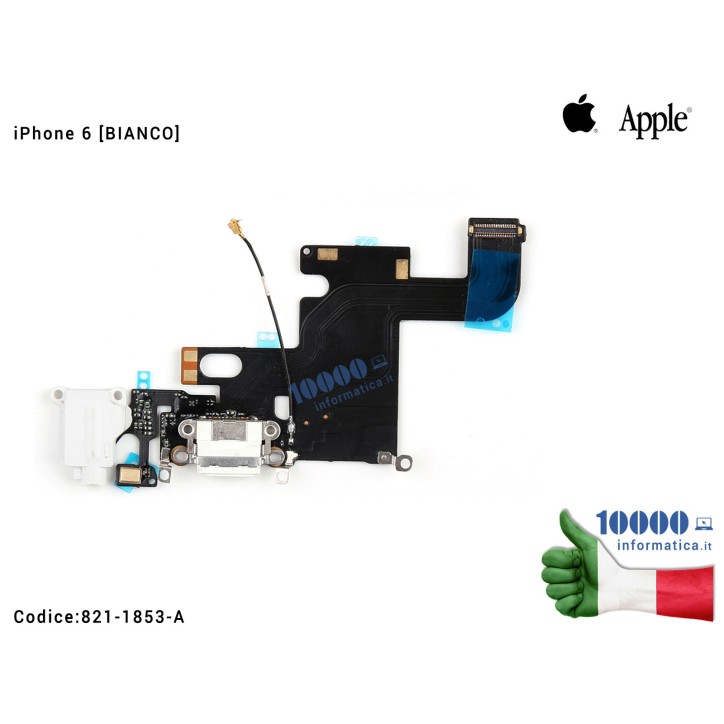 Connettore di Ricarica Lightning APPLE iPhone 6 6G [BIANCO] 821-1853-A 821-1853-B Dock Cuffie Microfono Antenna Cavo Flex Charging Connector (A1549) (A1586) (A1589)